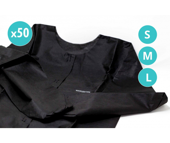 50 x Black disposable medical coats with Everlasting branding 